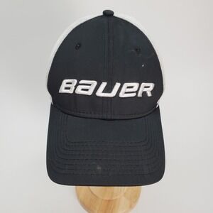 Bauer New Era 39THIRTY Mens‎ Trucker Hat Black White Mesh Stretch Fit S/M Cap
